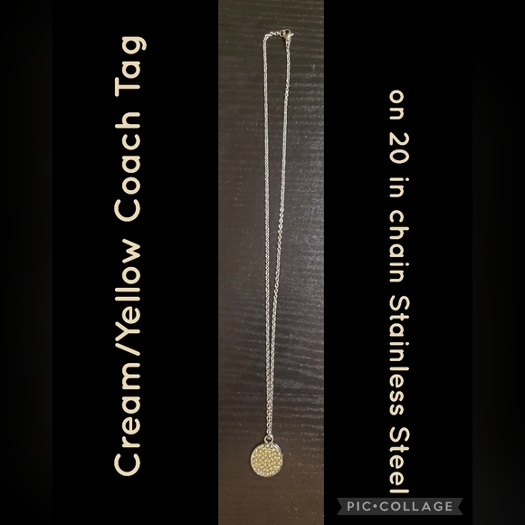 Jewelry - Coach Yellow/Cream Tag Necklace on 20in Stainless Steel